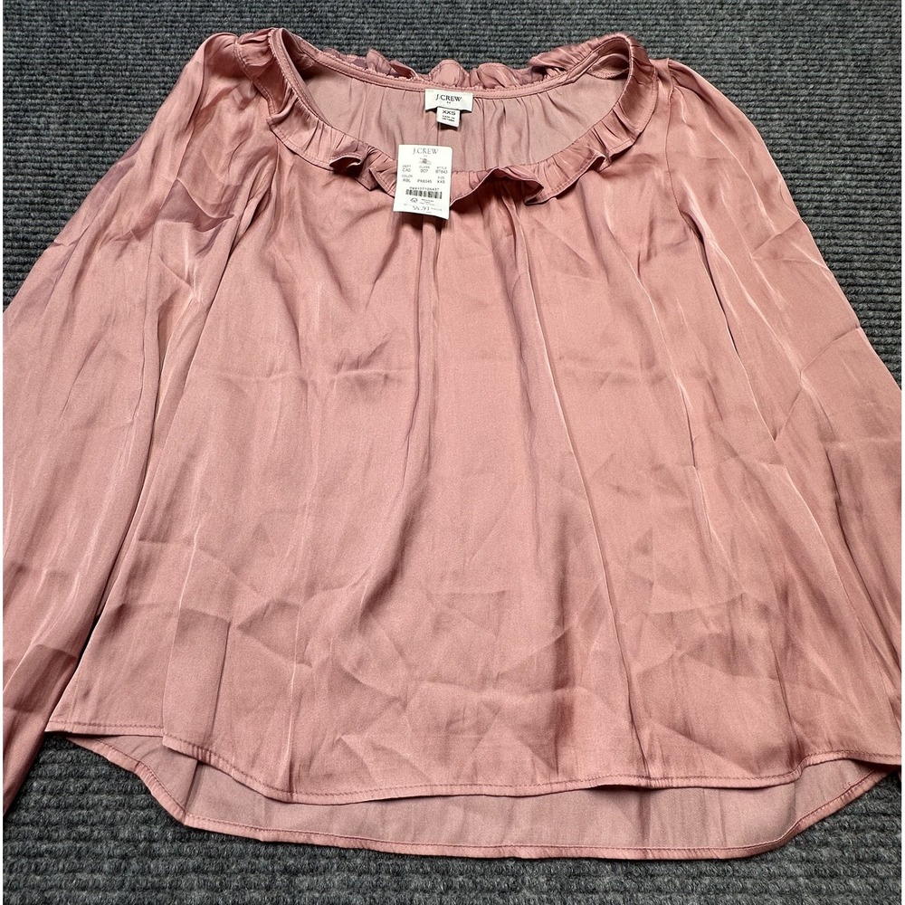 J Crew Blouse Womens XXS Pink Ruffle Neck Long‎ Sleeve Sheer Romantic Top New